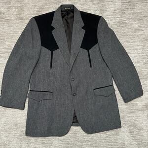 Circle S Jacket Mens 46L Gray Black Western Suit Yoke 2 Button Cowboy Blazer